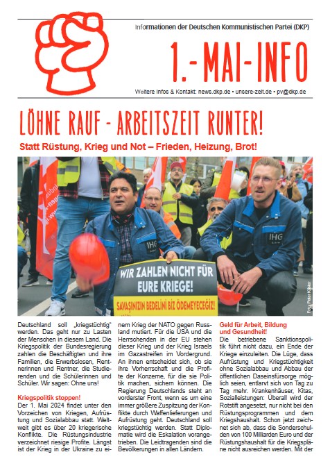 DKP-Information 1.-MAI-Info: Löhne rauf - Arbeitszeit runter! (PDF, 1.9 MB)